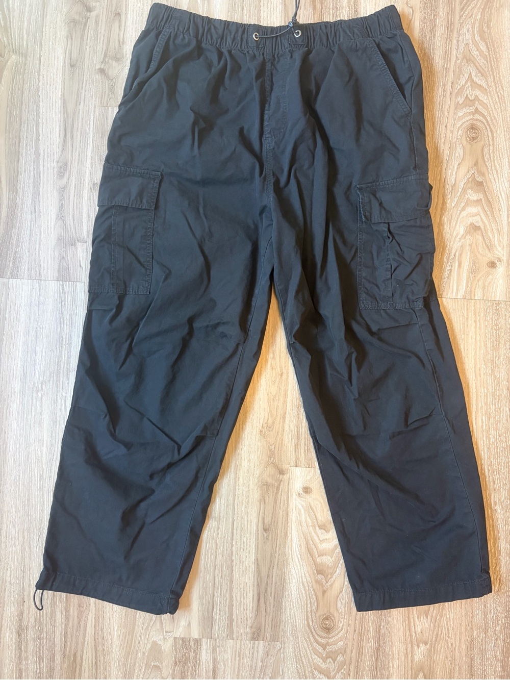 Zara Black Womens Cargo Pants with Elastic Waist XL 100%cotton